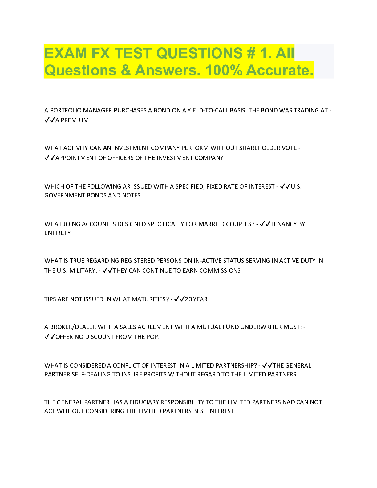 Preview image for EXAM FX TEST QUESTIONS # 1. All  Questions & Answers. 100% Accurate.